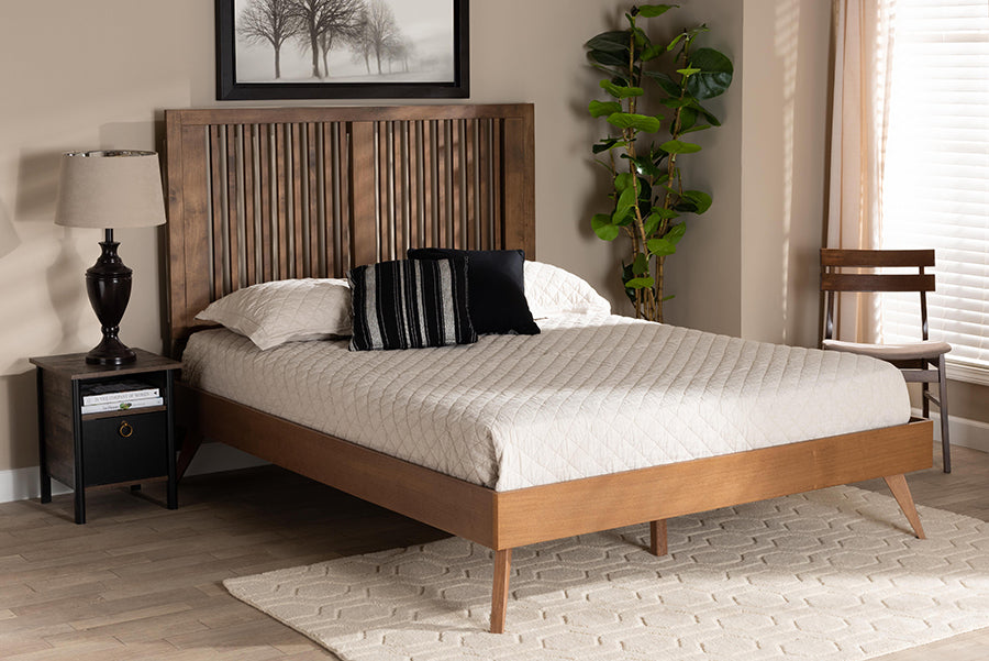 Baxton Studio Takeo Mid-Century Modern Transitional Ash Walnut Finished Wood Full Size Platform Bed