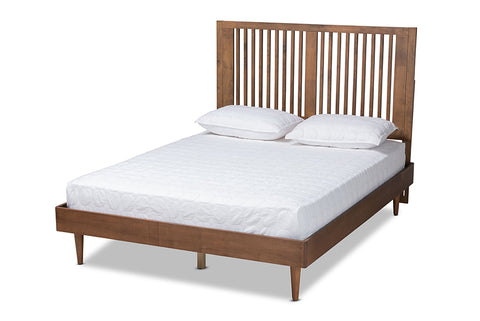 Baxton Studio Kioshi Mid-Century Modern Transitional Ash Walnut Finished Wood King Size Platform Bed