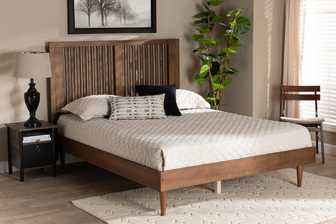 Baxton Studio Kioshi Mid-Century Modern Transitional Ash Walnut Finished Wood Queen Size Platform Bed