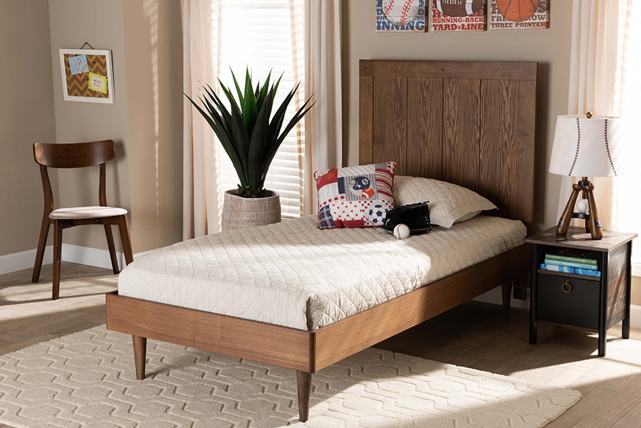 Baxton Studio Nicola Mid-Century Modern Transitional Ash Walnut Finished Wood Twin Size Platform Bed