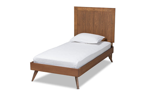 Baxton Studio Amira Mid-Century Modern Transitional Ash Walnut Finished Wood Twin Size Platform Bed