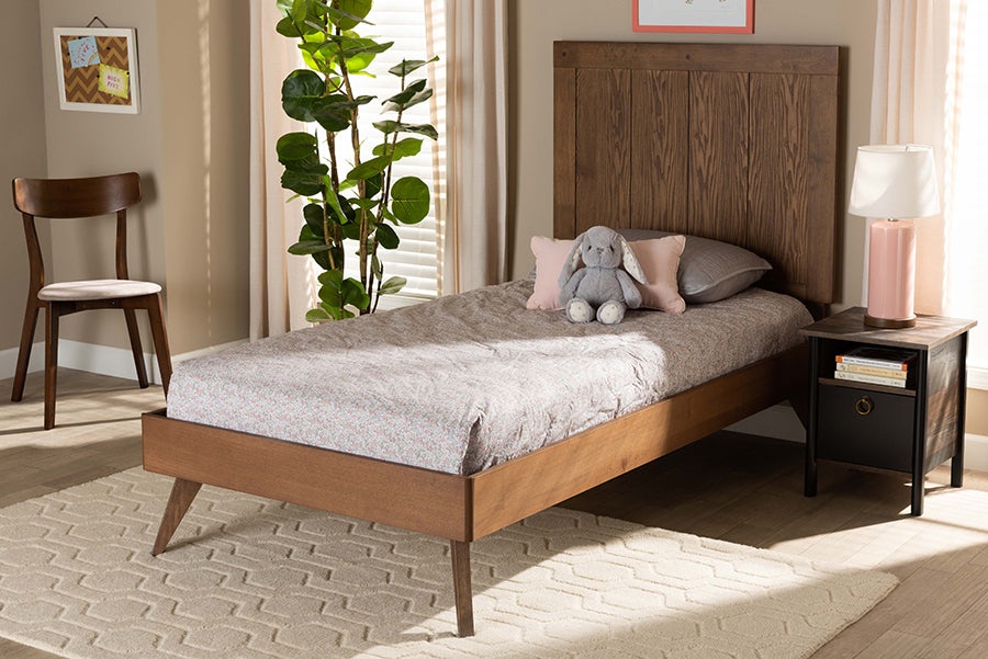 Baxton Studio Amira Mid-Century Modern Transitional Ash Walnut Finished Wood Twin Size Platform Bed