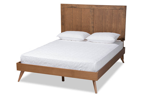 Baxton Studio Amira Mid-Century Modern Transitional Ash Walnut Finished Wood Queen Size Platform Bed