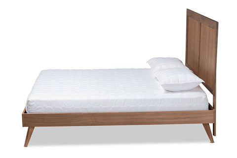 Baxton Studio Amira Mid-Century Modern Transitional Ash Walnut Finished Wood Queen Size Platform Bed