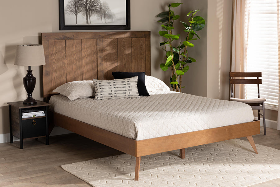 Baxton Studio Amira Mid-Century Modern Transitional Ash Walnut Finished Wood King Size Platform Bed