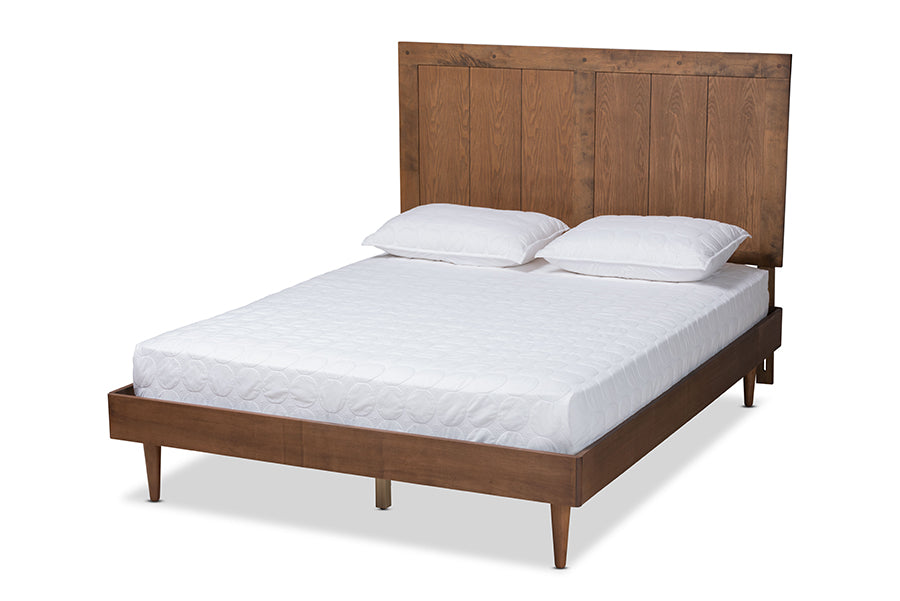 Baxton Studio Nicola Mid-Century Modern Transitional Ash Walnut Finished Wood Queen Size Platform Bed