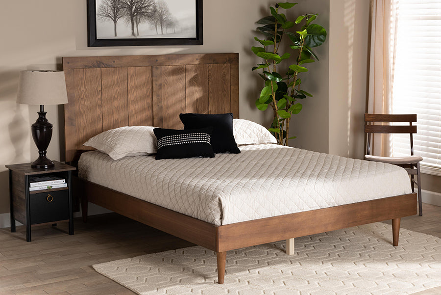 Baxton Studio Nicola Mid-Century Modern Transitional Ash Walnut Finished Wood Queen Size Platform Bed