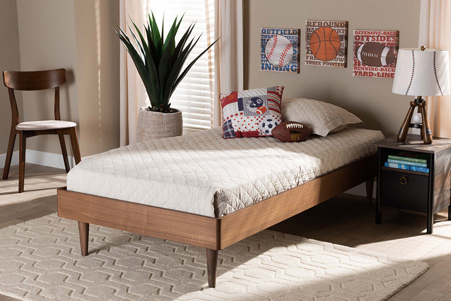 Baxton Studio Rina Mid-Century Modern Ash Walnut Finished Wood Twin Size Platform Bed Frame