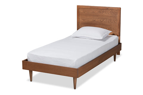 Baxton Studio Hiro Mid-Century Modern Walnut Brown Finished Wood Twin Size Platform Bed