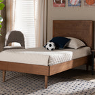 Baxton Studio Hiro Mid-Century Modern Walnut Brown Finished Wood Twin Size Platform Bed