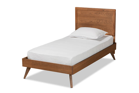 Baxton Studio Jiro Mid-Century Modern Walnut Brown Finished Wood Twin Size Platform Bed