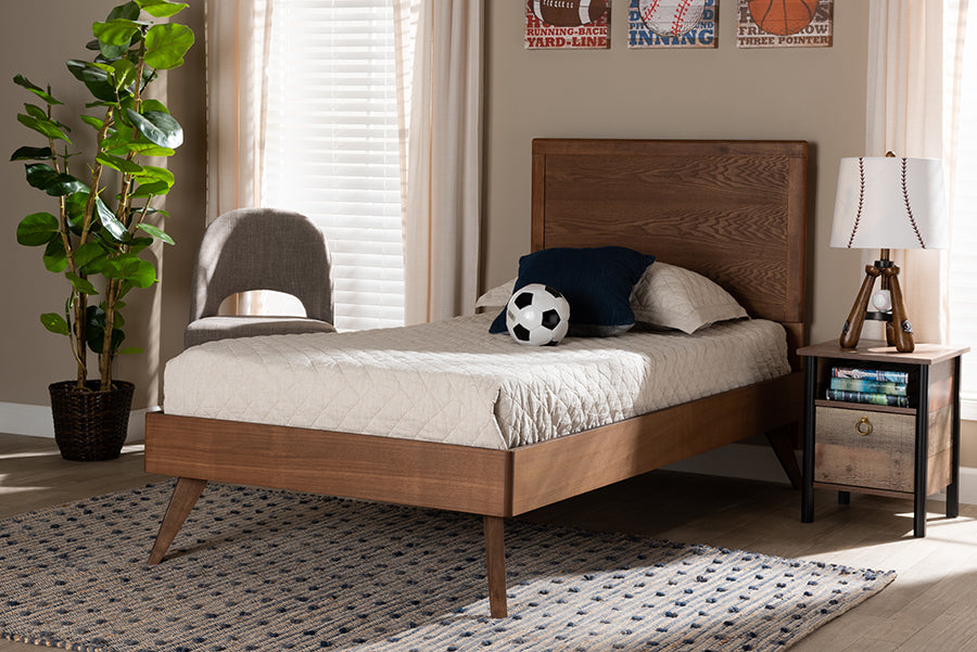 Baxton Studio Jiro Mid-Century Modern Walnut Brown Finished Wood Twin Size Platform Bed