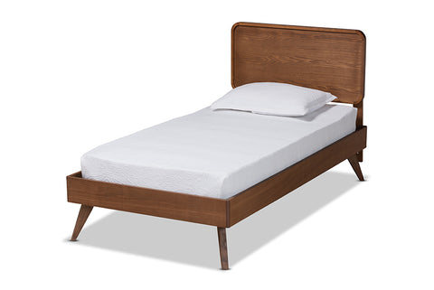 Baxton Studio Leola Mid-Century Modern Transitional Walnut Brown Finished Wood Twin Size Platform Bed