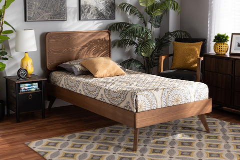 Baxton Studio Leola Mid-Century Modern Transitional Walnut Brown Finished Wood Twin Size Platform Bed