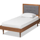 Baxton Studio Greta Mid-Century Modern Dark Grey Fabric Upholstered and Walnut Brown Finished Wood Twin Size Platform Bed