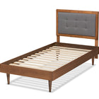 Baxton Studio Greta Mid-Century Modern Dark Grey Fabric Upholstered and Walnut Brown Finished Wood Twin Size Platform Bed