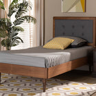 Baxton Studio Greta Mid-Century Modern Dark Grey Fabric Upholstered and Walnut Brown Finished Wood Twin Size Platform Bed