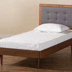 Baxton Studio Greta Mid-Century Modern Dark Grey Fabric Upholstered and Walnut Brown Finished Wood Twin Size Platform Bed