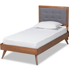 Baxton Studio Alida Mid-Century Modern Dark Grey Fabric Upholstered and Walnut Brown Finished Wood Twin Size Platform Bed