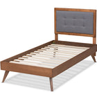 Baxton Studio Alida Mid-Century Modern Dark Grey Fabric Upholstered and Walnut Brown Finished Wood Twin Size Platform Bed