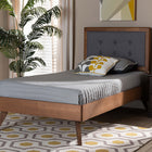Baxton Studio Alida Mid-Century Modern Dark Grey Fabric Upholstered and Walnut Brown Finished Wood Twin Size Platform Bed