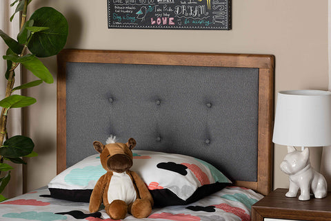 Baxton Studio Sarine Mid-Century Modern Dark Grey Fabric Upholstered and Walnut Brown Finished Wood Twin Size Headboard