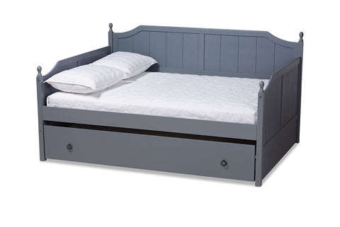 Baxton Studio Millie Cottage Farmhouse Grey Finished Wood Full Size Daybed with Twin Size Trundle