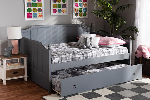 Baxton Studio Millie Cottage Farmhouse Grey Finished Wood Full Size Daybed with Twin Size Trundle