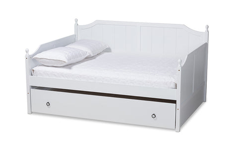 Baxton Studio Millie Cottage Farmhouse White Finished Wood Full Size Daybed with Twin Size Trundle
