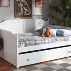 Baxton Studio Millie Cottage Farmhouse White Finished Wood Full Size Daybed with Twin Size Trundle