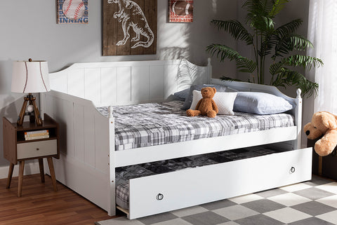 Baxton Studio Millie Cottage Farmhouse White Finished Wood Full Size Daybed with Twin Size Trundle