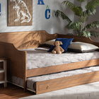 Baxton Studio Alya Classic Traditional Farmhouse Walnut Brown Finished Wood Full Size Daybed with Roll-Out Trundle Bed