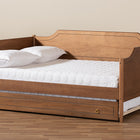 Baxton Studio Alya Classic Traditional Farmhouse Walnut Brown Finished Wood Full Size Daybed with Roll-Out Trundle Bed