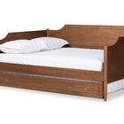 Baxton Studio Alya Classic Traditional Farmhouse Walnut Brown Finished Wood Full Size Daybed with Roll-Out Trundle Bed