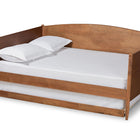Baxton Studio Veles Mid-Century Modern Ash Walnut Finished Wood Full Size Daybed with Trundle