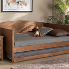 Baxton Studio Veles Mid-Century Modern Ash Walnut Finished Wood Full Size Daybed with Trundle