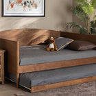 Baxton Studio Veles Mid-Century Modern Ash Walnut Finished Wood Full Size Daybed with Trundle