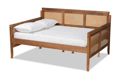 Baxton Studio Toveli Vintage French Inspired Ash Walnut Finished Wood and Synthetic Rattan Full Size Daybed