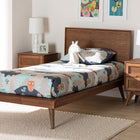 Baxton Studio Melora Mid-Century Modern Walnut Brown Finished Wood and Rattan Twin Size 3-Piece Bedroom Set