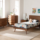 Baxton Studio Melora Mid-Century Modern Walnut Brown Finished Wood and Rattan Twin Size 5-Piece Bedroom Set