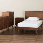 Baxton Studio Melora Mid-Century Modern Walnut Brown Finished Wood and Rattan Twin Size 5-Piece Bedroom Set