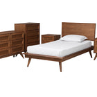 Baxton Studio Melora Mid-Century Modern Walnut Brown Finished Wood and Rattan Twin Size 5-Piece Bedroom Set