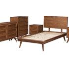 Baxton Studio Melora Mid-Century Modern Walnut Brown Finished Wood and Rattan Twin Size 5-Piece Bedroom Set