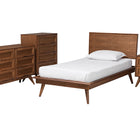 Baxton Studio Melora Mid-Century Modern Walnut Brown Finished Wood and Rattan Twin Size 4-Piece Bedroom Set