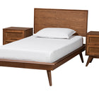 Baxton Studio Melora Mid-Century Modern Walnut Brown Finished Wood and Rattan Twin Size 3-Piece Bedroom Set