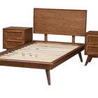 Baxton Studio Melora Mid-Century Modern Walnut Brown Finished Wood and Rattan Twin Size 3-Piece Bedroom Set