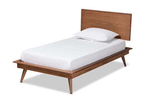 Baxton Studio Karine Mid-Century Modern Walnut Brown Finished Wood Twin Size Platform Bed 