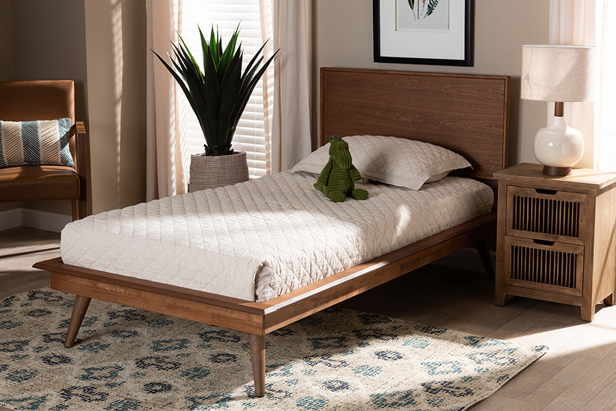 Baxton Studio Karine Mid-Century Modern Walnut Brown Finished Wood Twin Size Platform Bed 