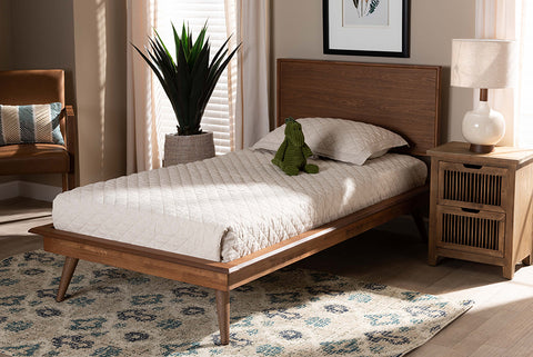 Baxton Studio Karine Mid-Century Modern Walnut Brown Finished Wood Twin Size Platform Bed 