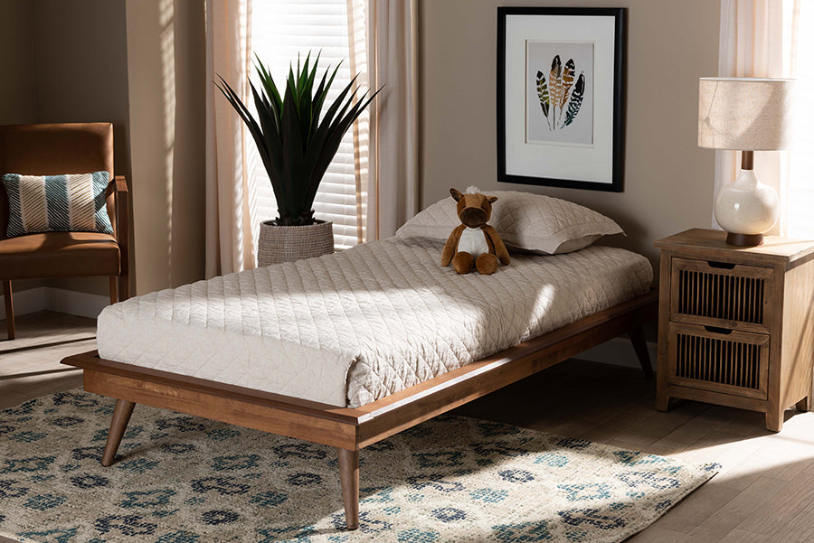 Baxton Studio Karine Mid-Century Modern Walnut Brown Finished Wood Twin Size Platform Bed Frame